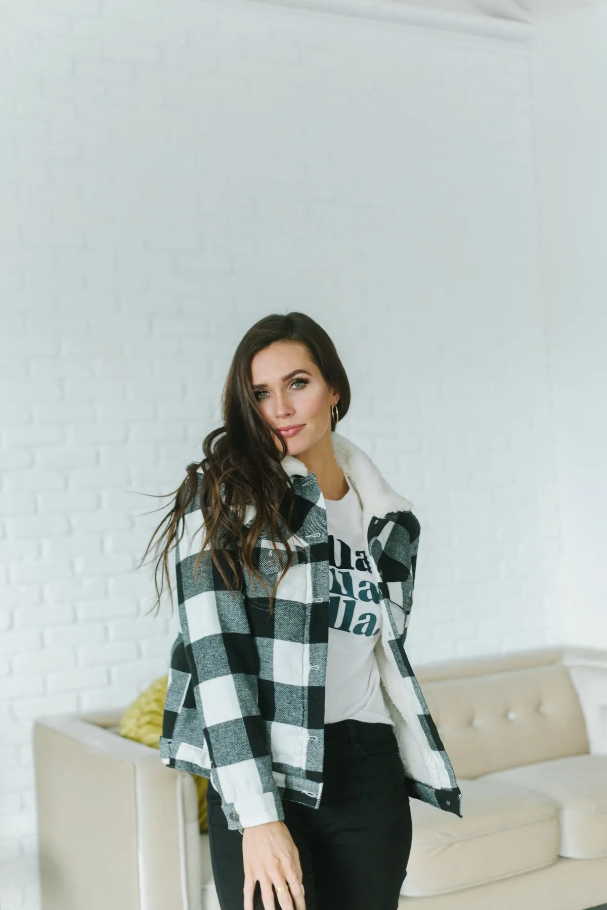 Plaid Sherpa Trim Coat