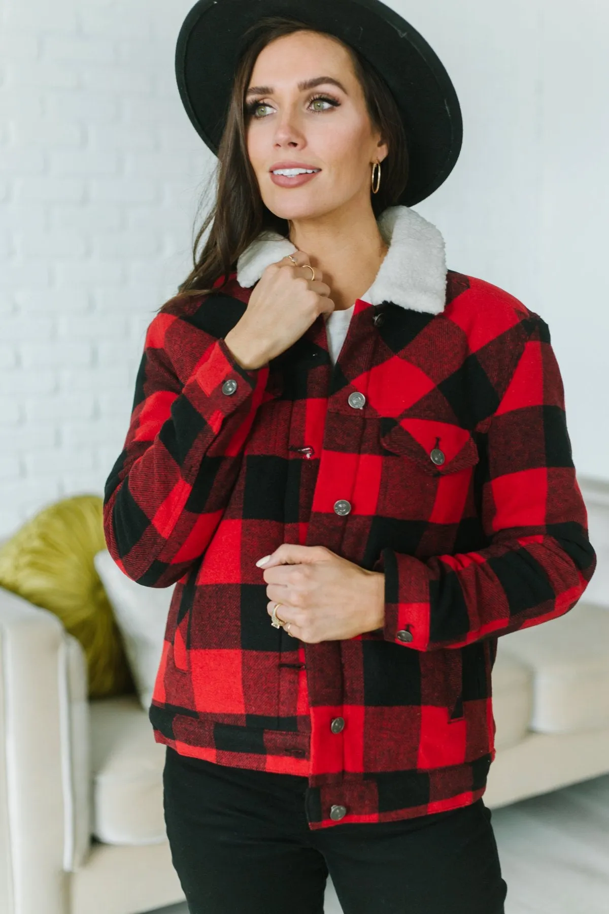 Plaid Sherpa Trim Coat