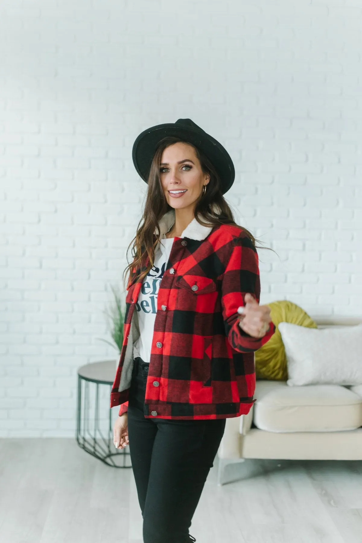 Plaid Sherpa Trim Coat