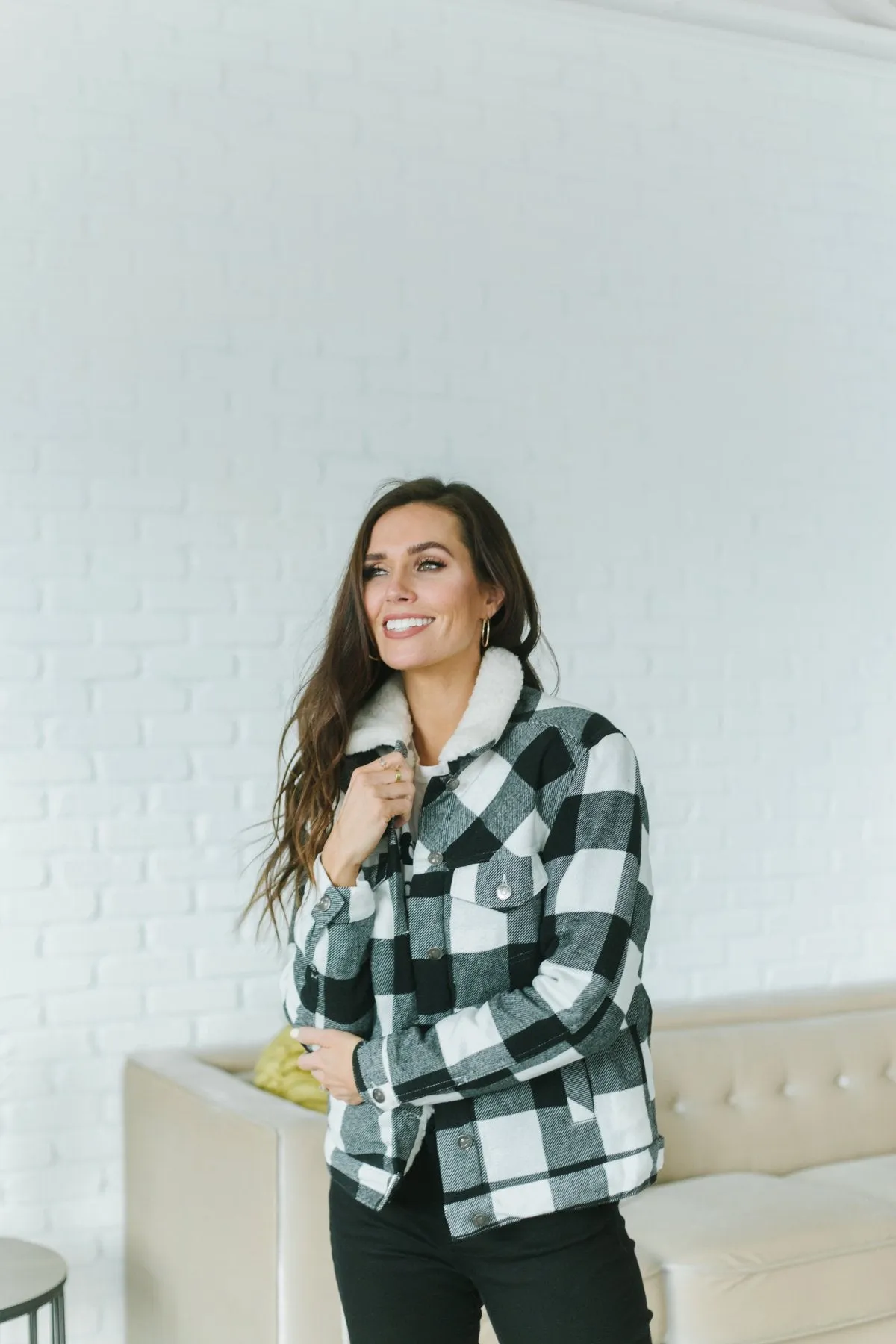 Plaid Sherpa Trim Coat