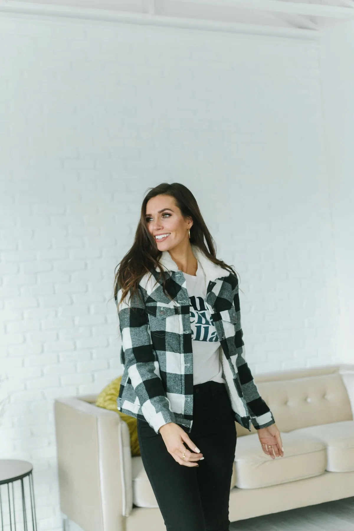 Plaid Sherpa Trim Coat