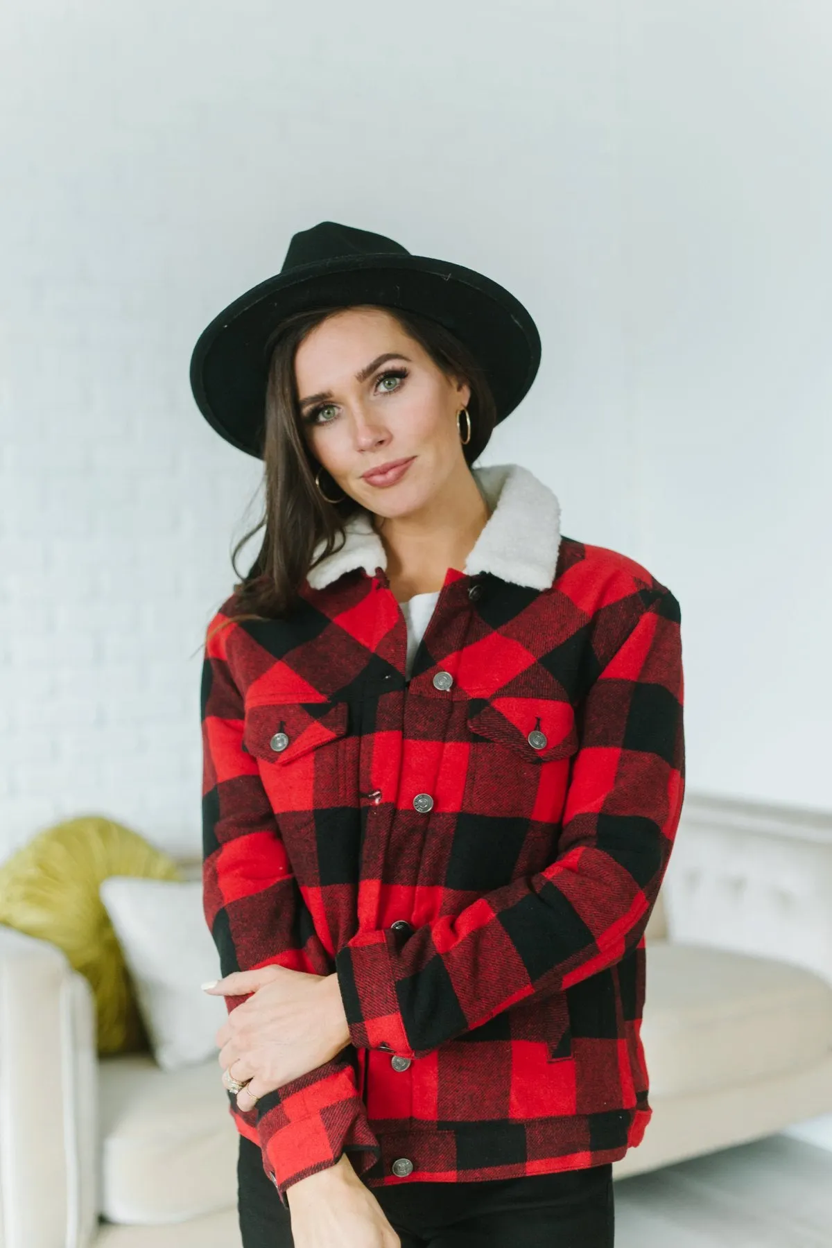 Plaid Sherpa Trim Coat