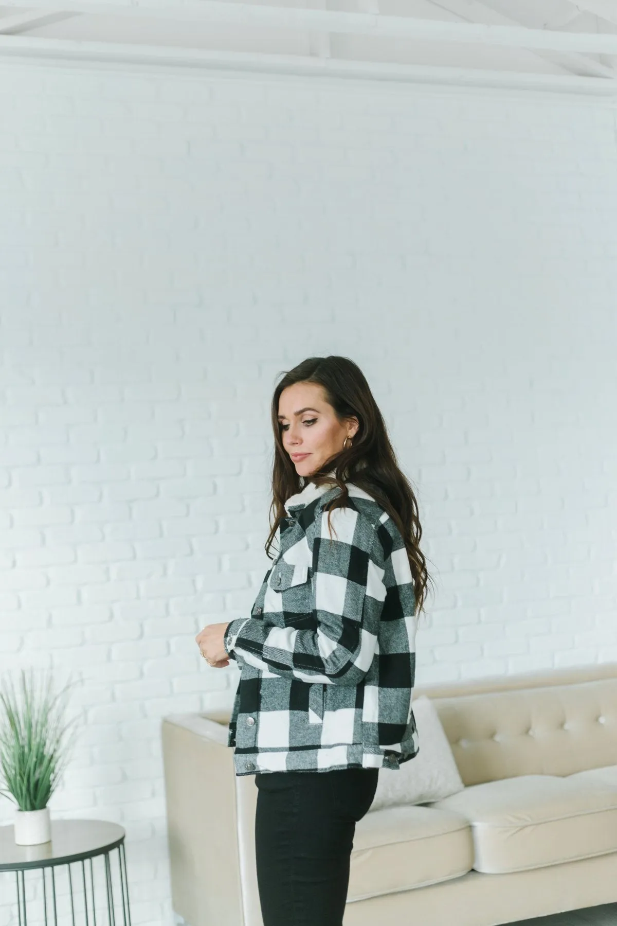 Plaid Sherpa Trim Coat