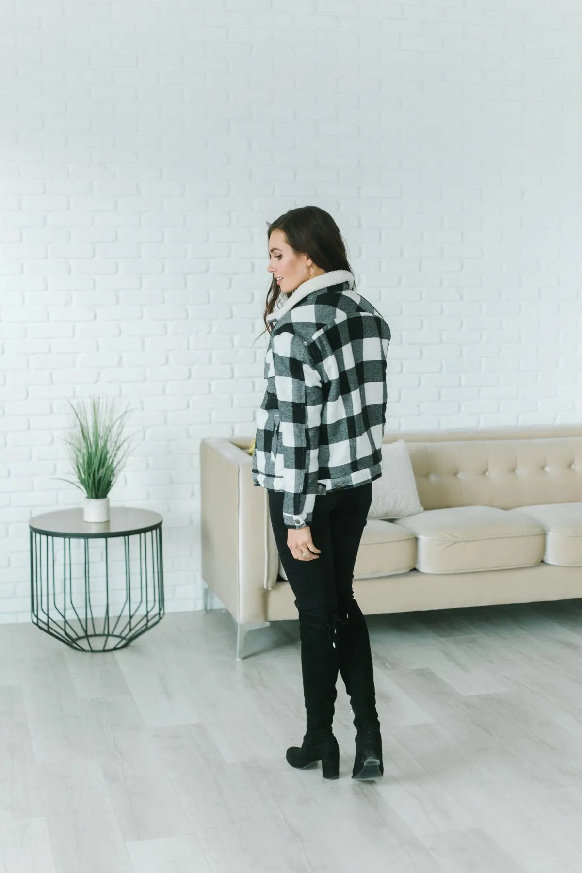 Plaid Sherpa Trim Coat