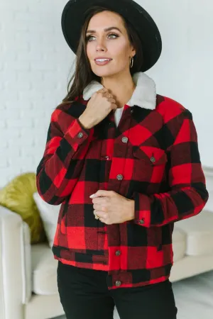 Plaid Sherpa Trim Coat