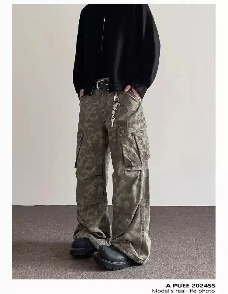 Pleated Flared Camo Cargo Pants
