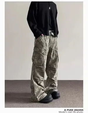 Pleated Flared Camo Cargo Pants