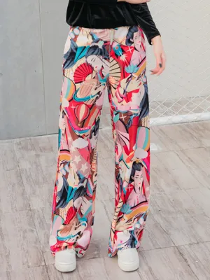 Printed Gold Velvet Wide Legs Pant