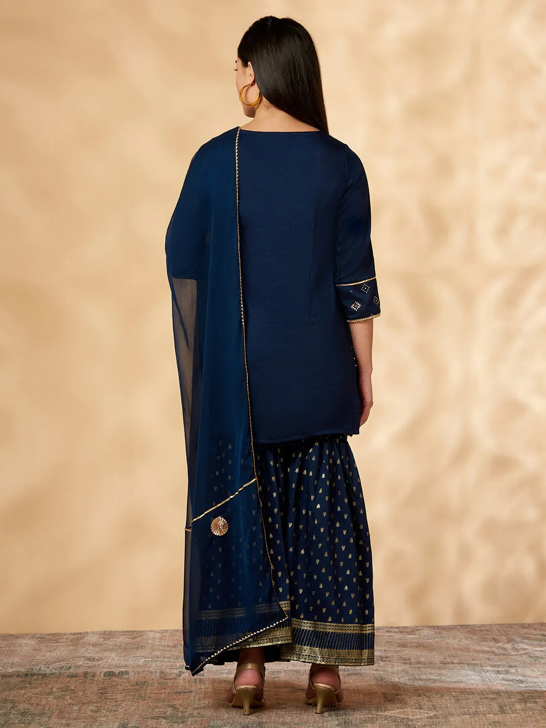 Printed Navy Blue Kurta Set