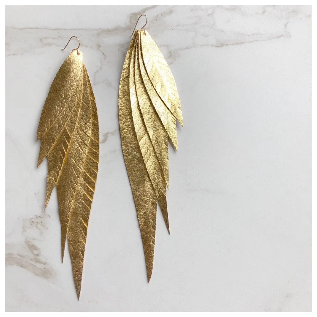 "Shake your tail feathers" Leather Earrings - Metallic Gold