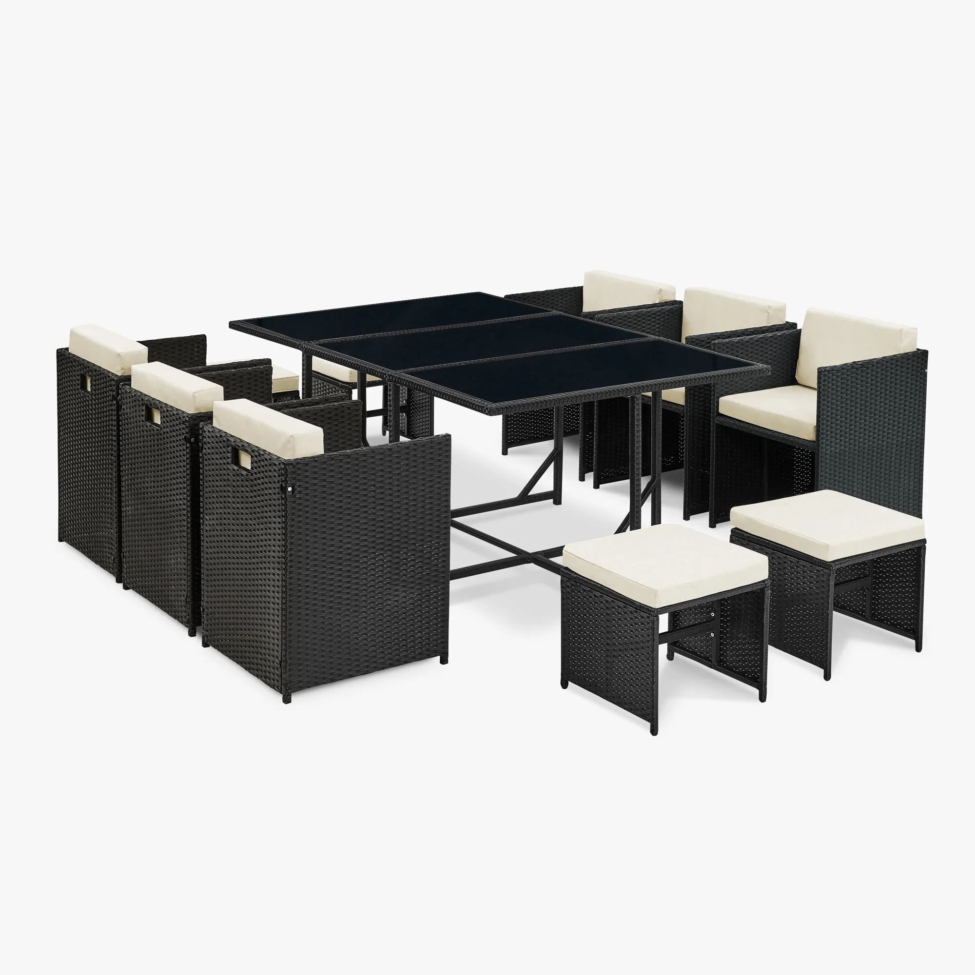 Rattan Garden Furniture Outdoor 11 Piece Cube Set Conservatory Patio Dining, Black
