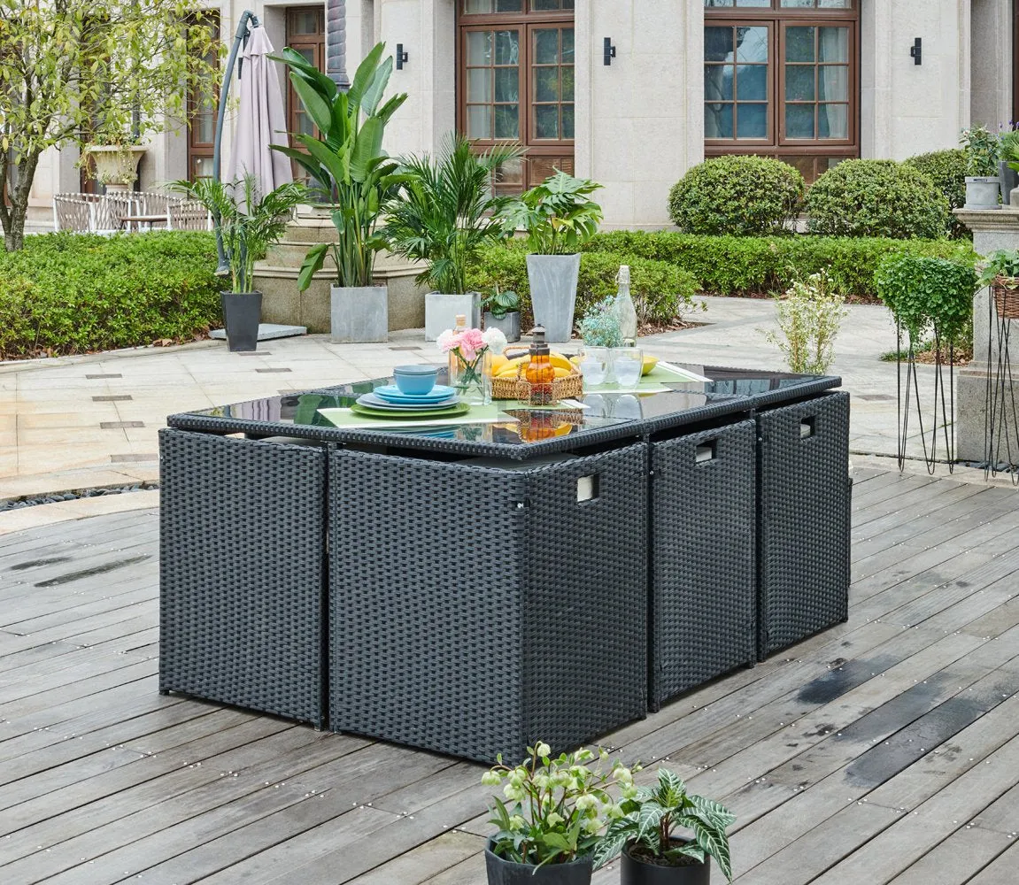 Rattan Garden Furniture Outdoor 11 Piece Cube Set Conservatory Patio Dining, Black