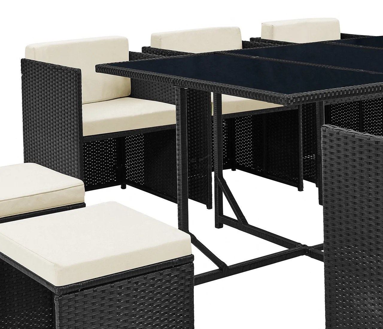 Rattan Garden Furniture Outdoor 11 Piece Cube Set Conservatory Patio Dining, Black