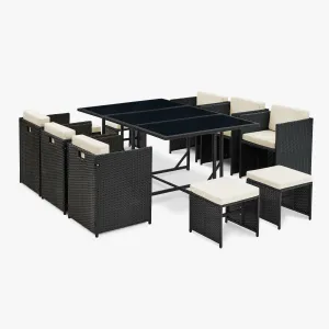 Rattan Garden Furniture Outdoor 11 Piece Cube Set Conservatory Patio Dining, Black