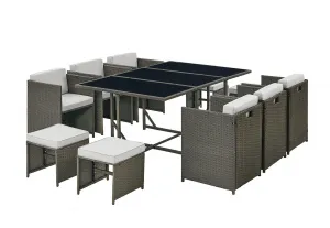 Rattan Garden Furniture Outdoor 11 Piece Cube Set Conservatory Patio Dining, Grey