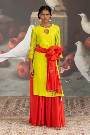 Red Mul Pleated Flared Pants