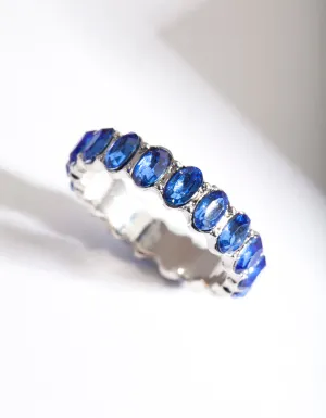 Rhodium Blue Oval Diamante Ring