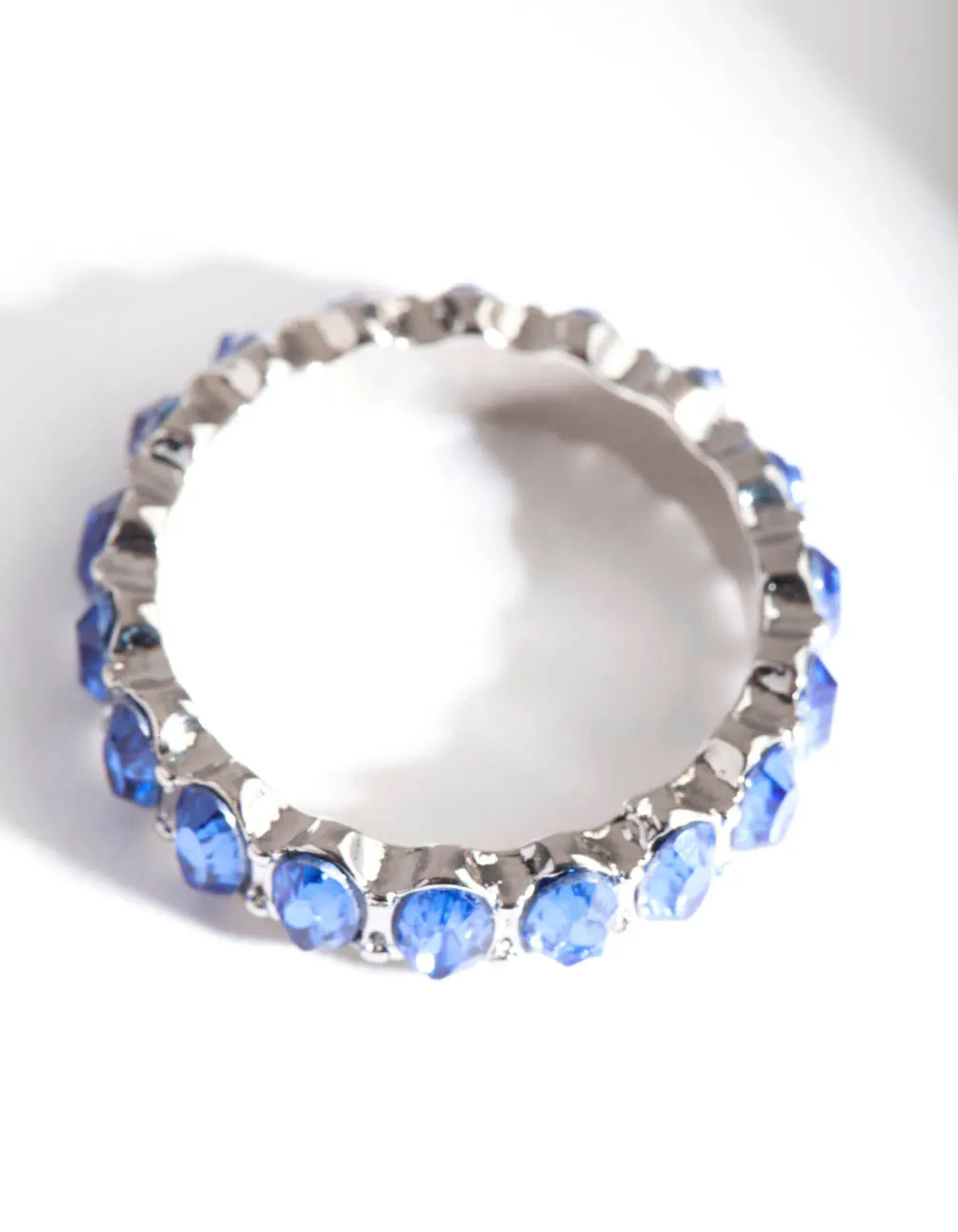 Rhodium Blue Oval Diamante Ring