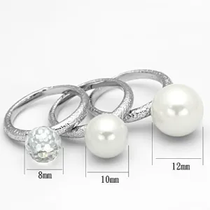 Rhodium Brass Ring with Synthetic Pearl in White for Women Style LOA834