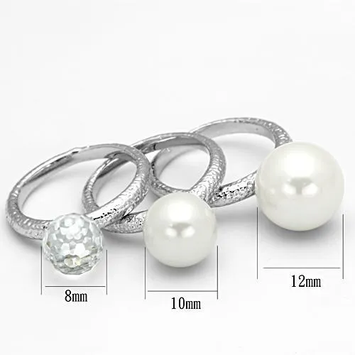 Rhodium Brass Ring with Synthetic Pearl in White for Women Style LOA834