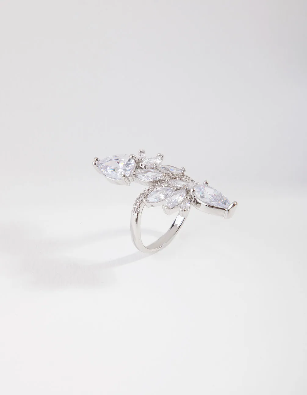 Rhodium Marquise Cubic Zirconia Wrap Ring