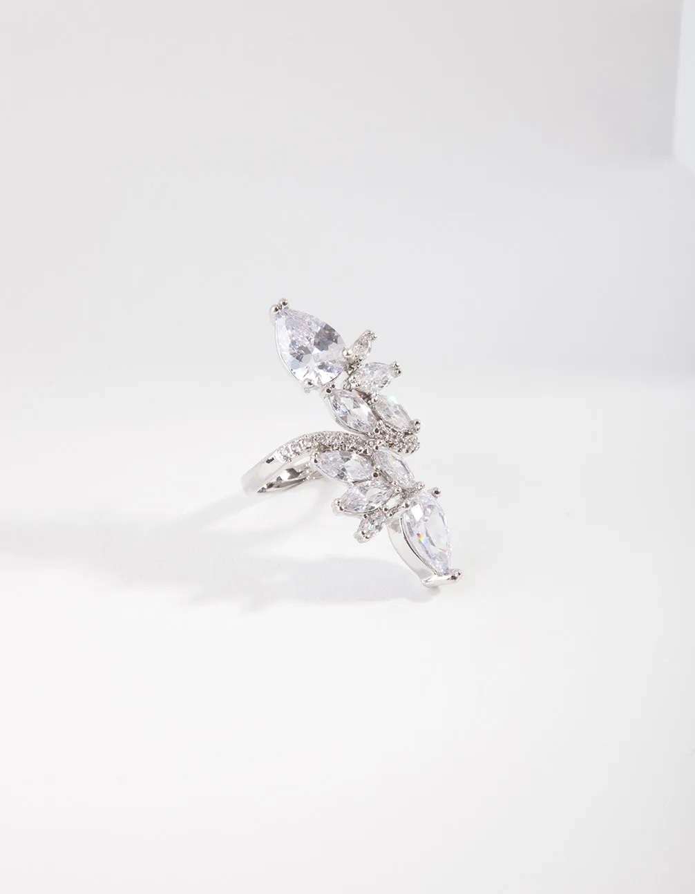 Rhodium Marquise Cubic Zirconia Wrap Ring