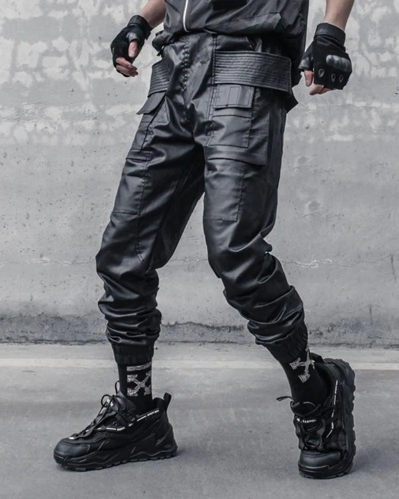 Ro Style Brush Wax Coating Black Cargo Pants