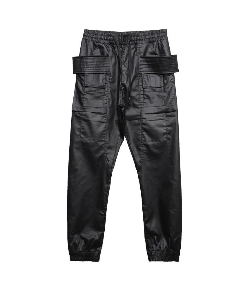 Ro Style Brush Wax Coating Black Cargo Pants