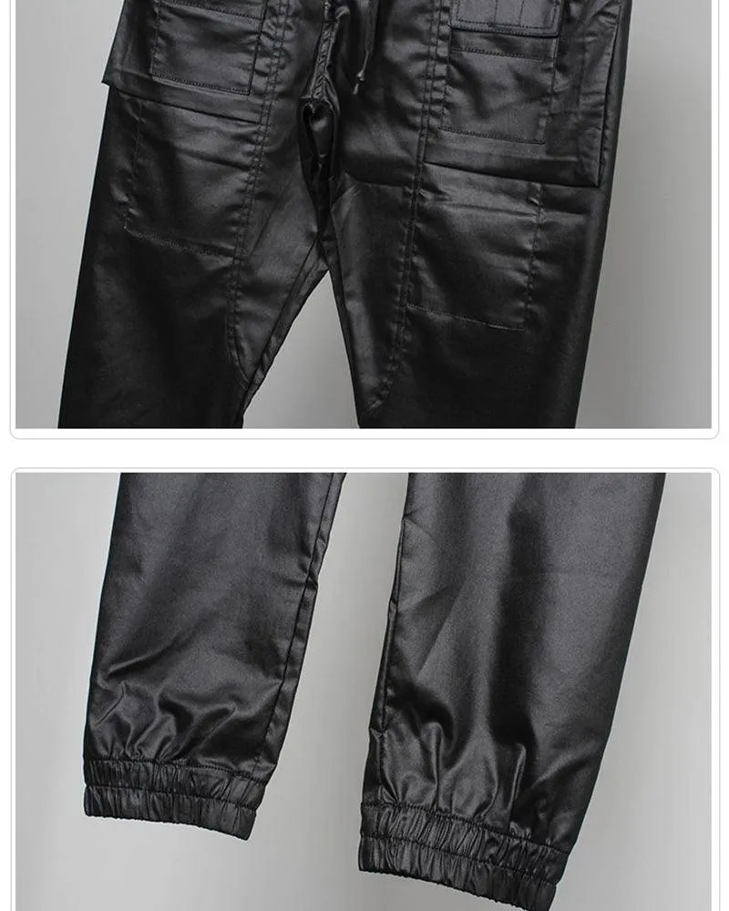 Ro Style Brush Wax Coating Black Cargo Pants