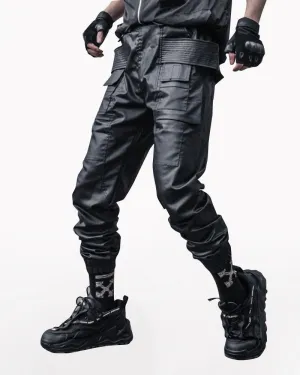 Ro Style Brush Wax Coating Black Cargo Pants