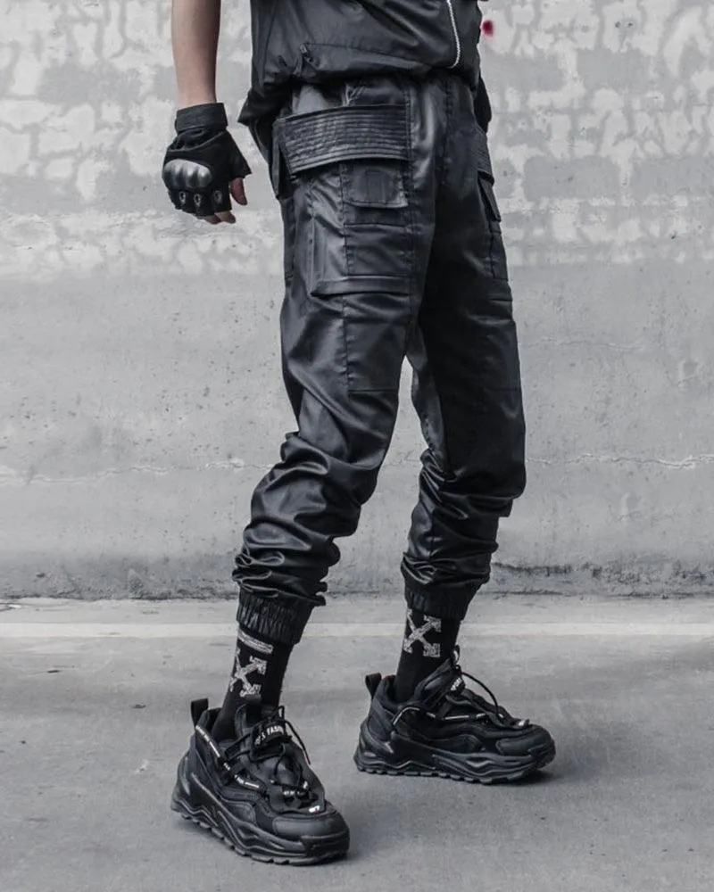 Ro Style Brush Wax Coating Black Cargo Pants