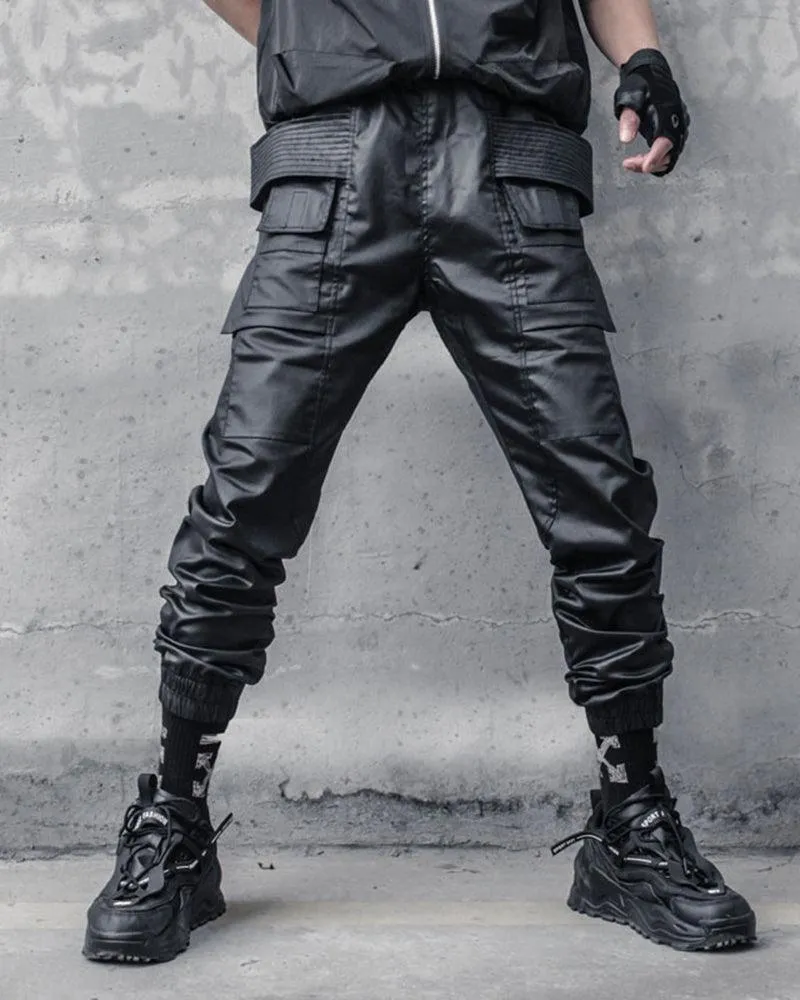 Ro Style Brush Wax Coating Black Cargo Pants