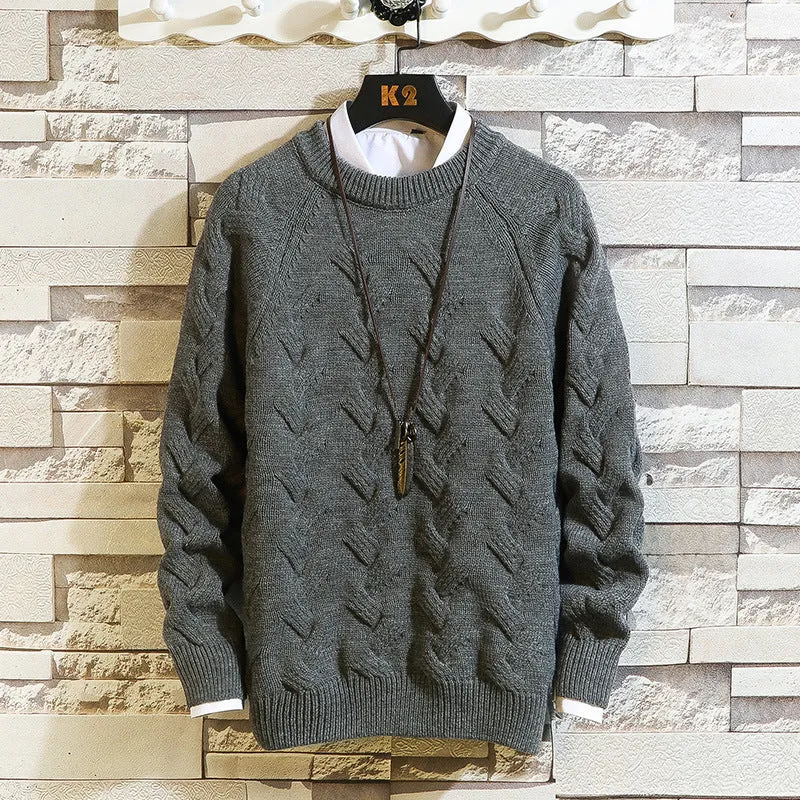 Round Neck Sweater Sportsmen Solid Color Pullover Sweater