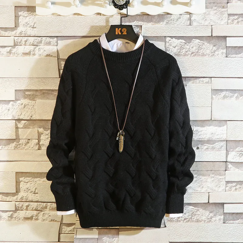 Round Neck Sweater Sportsmen Solid Color Pullover Sweater