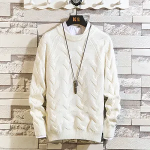 Round Neck Sweater Sportsmen Solid Color Pullover Sweater