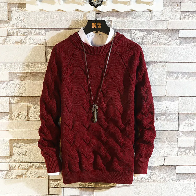 Round Neck Sweater Sportsmen Solid Color Pullover Sweater