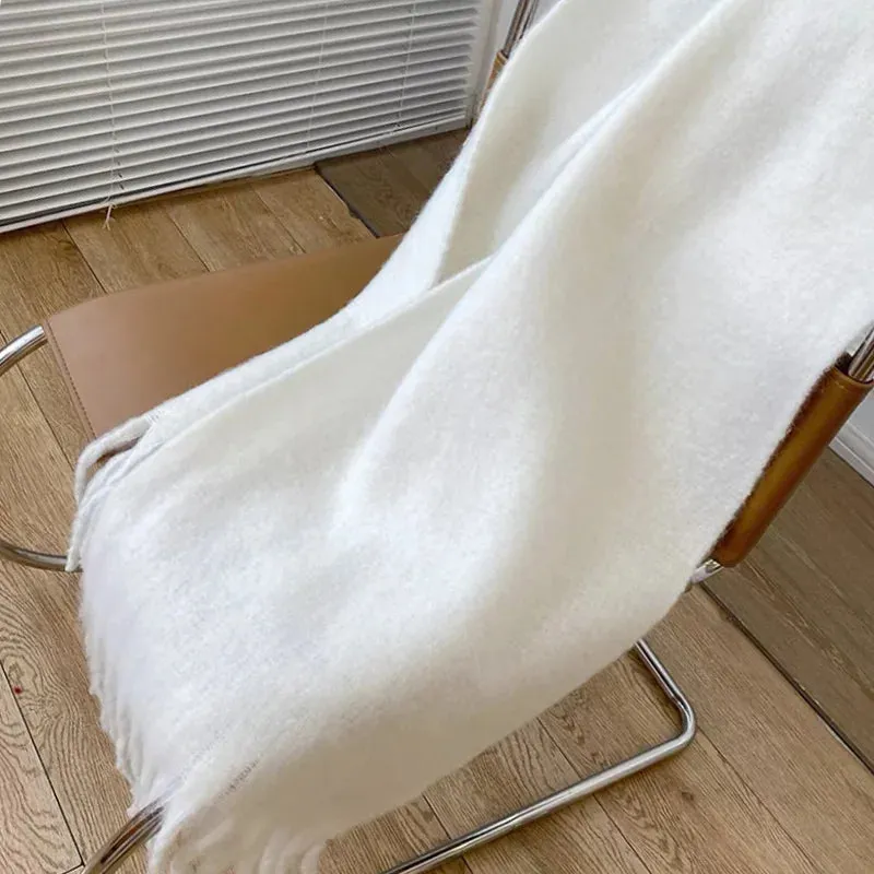 Soft Mohair Women Fashion Simple Thick Warm Braid Tassel Long Muffler Scarf