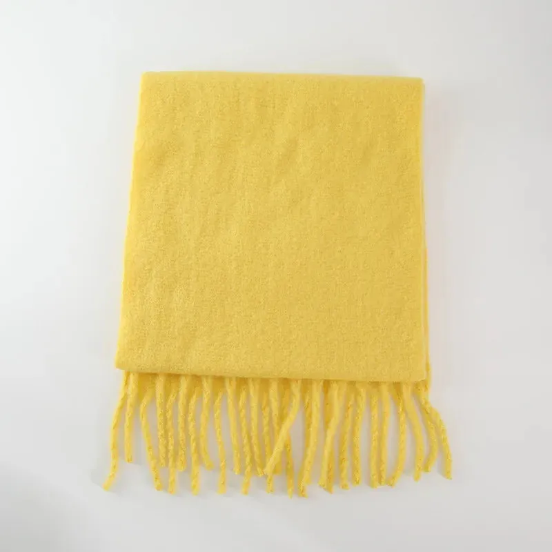 Soft Mohair Women Fashion Simple Thick Warm Braid Tassel Long Muffler Scarf