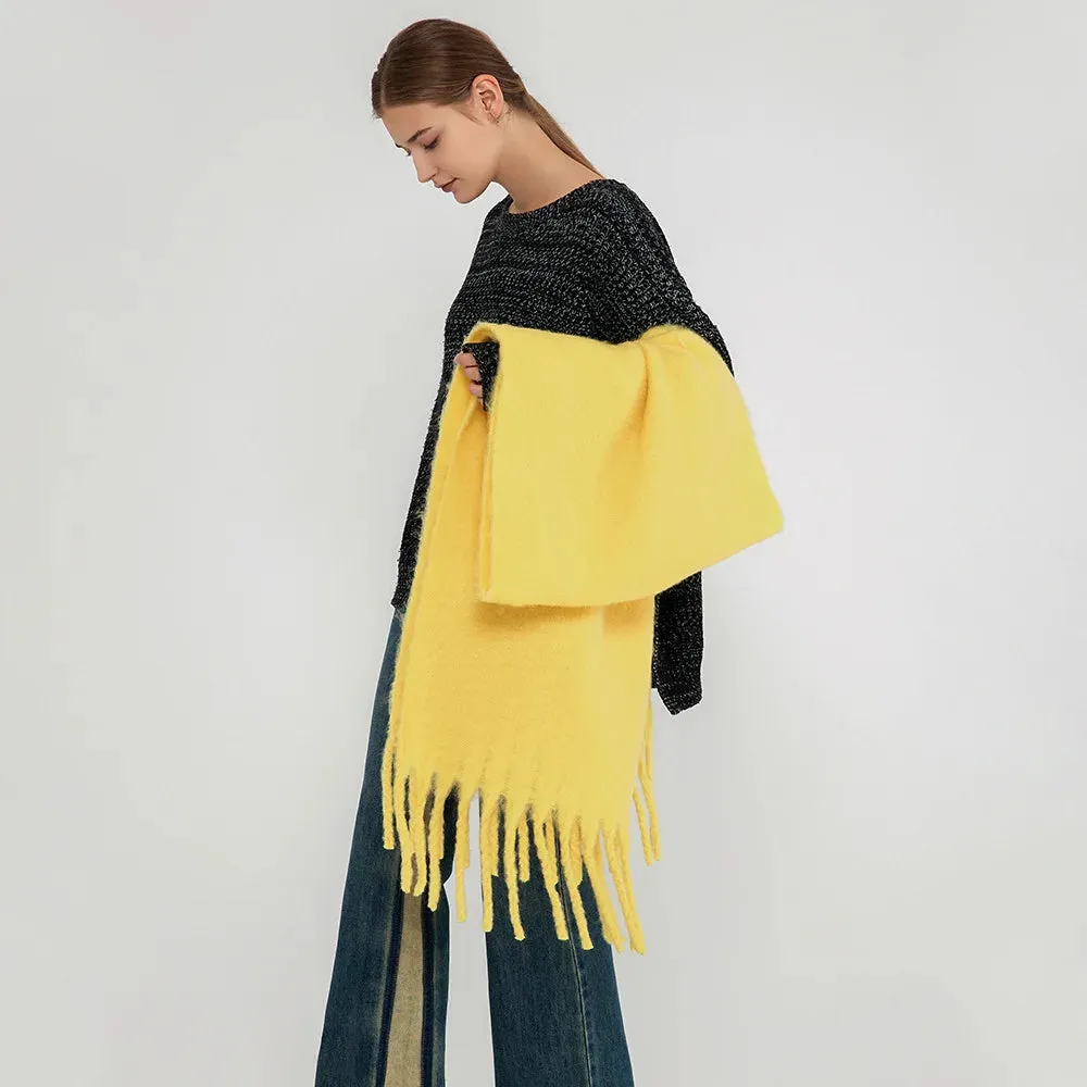 Soft Mohair Women Fashion Simple Thick Warm Braid Tassel Long Muffler Scarf