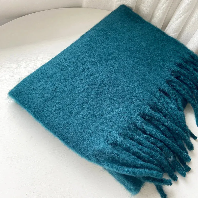 Soft Mohair Women Fashion Simple Thick Warm Braid Tassel Long Muffler Scarf