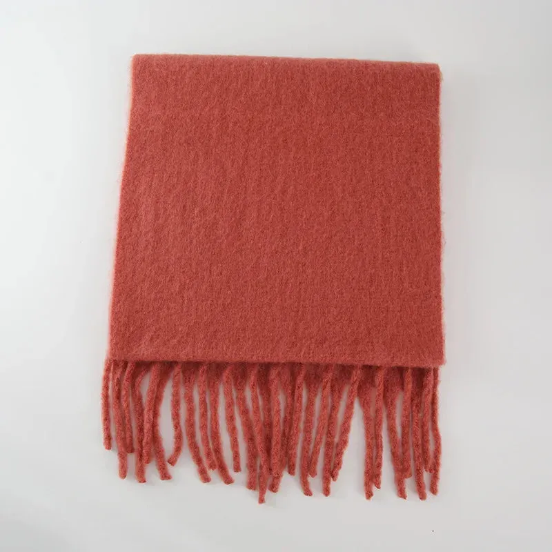 Soft Mohair Women Fashion Simple Thick Warm Braid Tassel Long Muffler Scarf