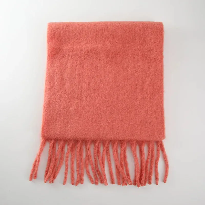 Soft Mohair Women Fashion Simple Thick Warm Braid Tassel Long Muffler Scarf