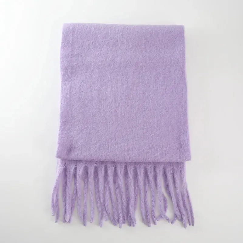 Soft Mohair Women Fashion Simple Thick Warm Braid Tassel Long Muffler Scarf
