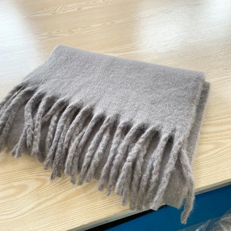 Soft Mohair Women Fashion Simple Thick Warm Braid Tassel Long Muffler Scarf
