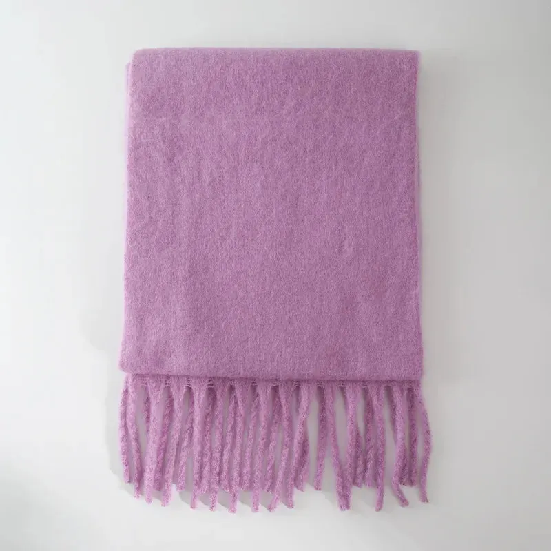 Soft Mohair Women Fashion Simple Thick Warm Braid Tassel Long Muffler Scarf