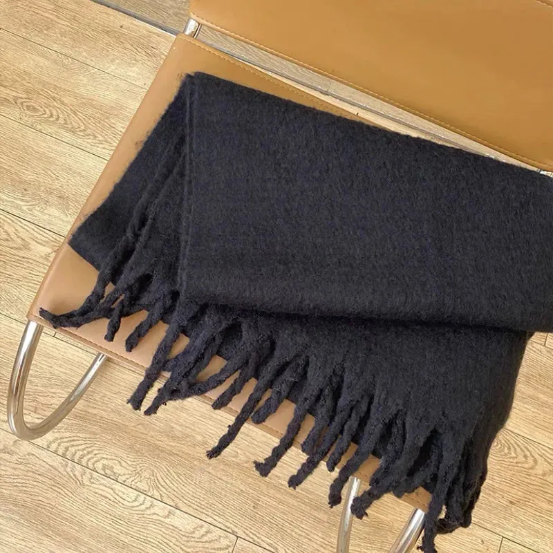 Soft Mohair Women Fashion Simple Thick Warm Braid Tassel Long Muffler Scarf
