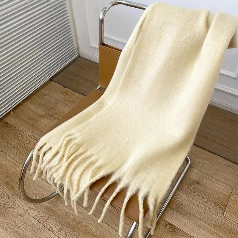 Soft Mohair Women Fashion Simple Thick Warm Braid Tassel Long Muffler Scarf