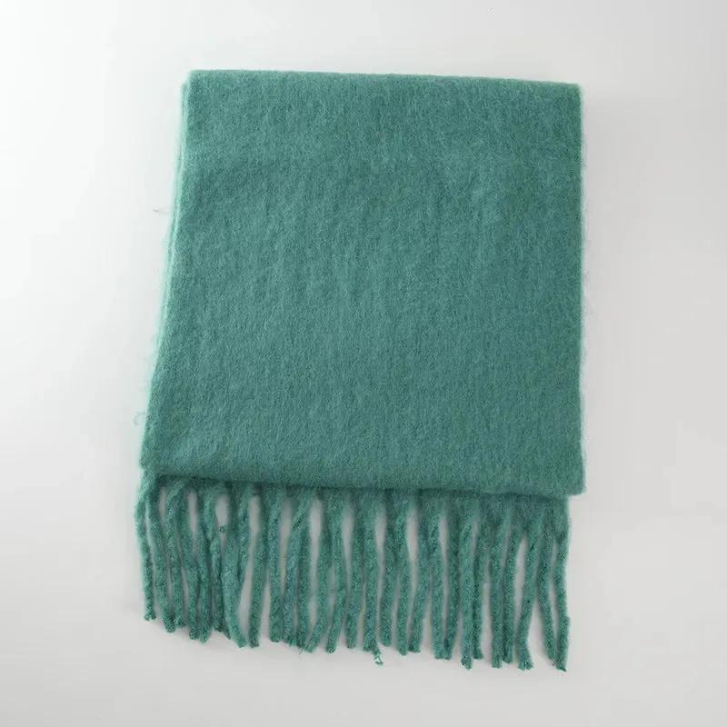 Soft Mohair Women Fashion Simple Thick Warm Braid Tassel Long Muffler Scarf