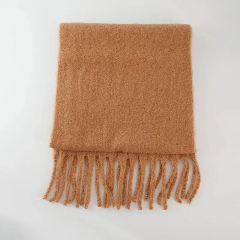 Soft Mohair Women Fashion Simple Thick Warm Braid Tassel Long Muffler Scarf