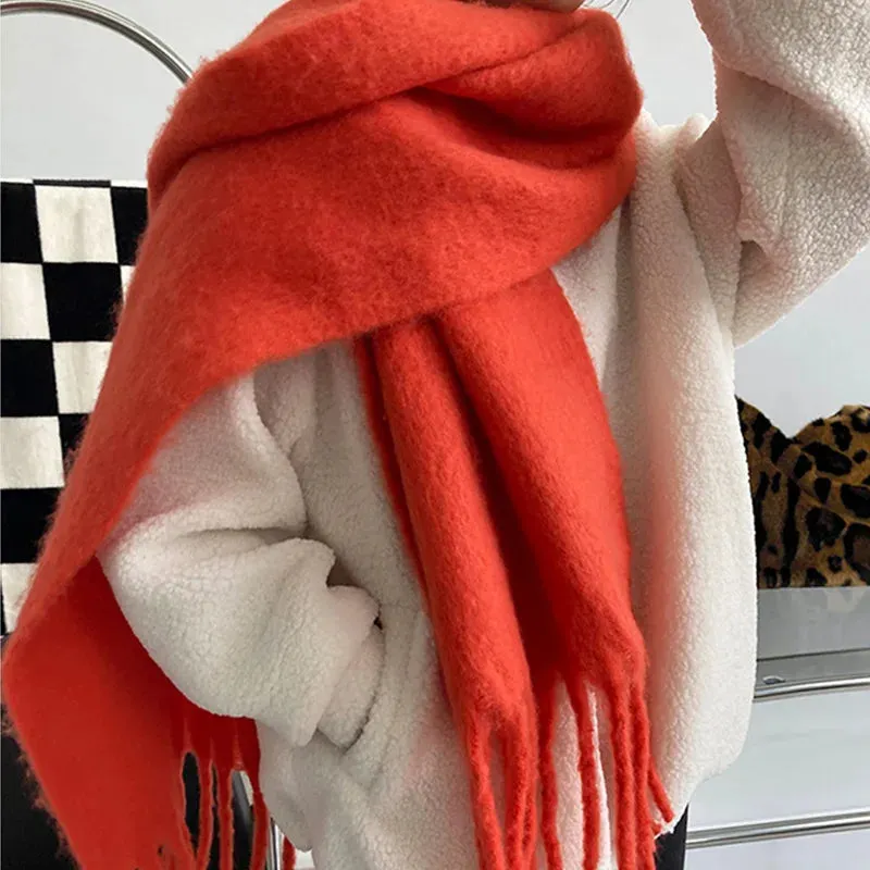 Soft Mohair Women Fashion Simple Thick Warm Braid Tassel Long Muffler Scarf